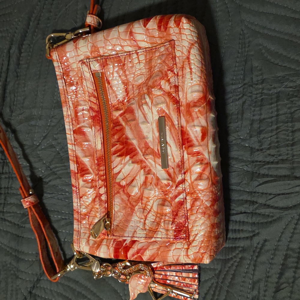 Brahmin Vida Crossbody In Pink Flamingo Mrlbourne With Flamingo Tassel